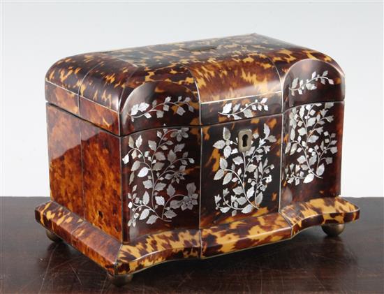 A 19th century tortoiseshell two division tea caddy, 7.75in.